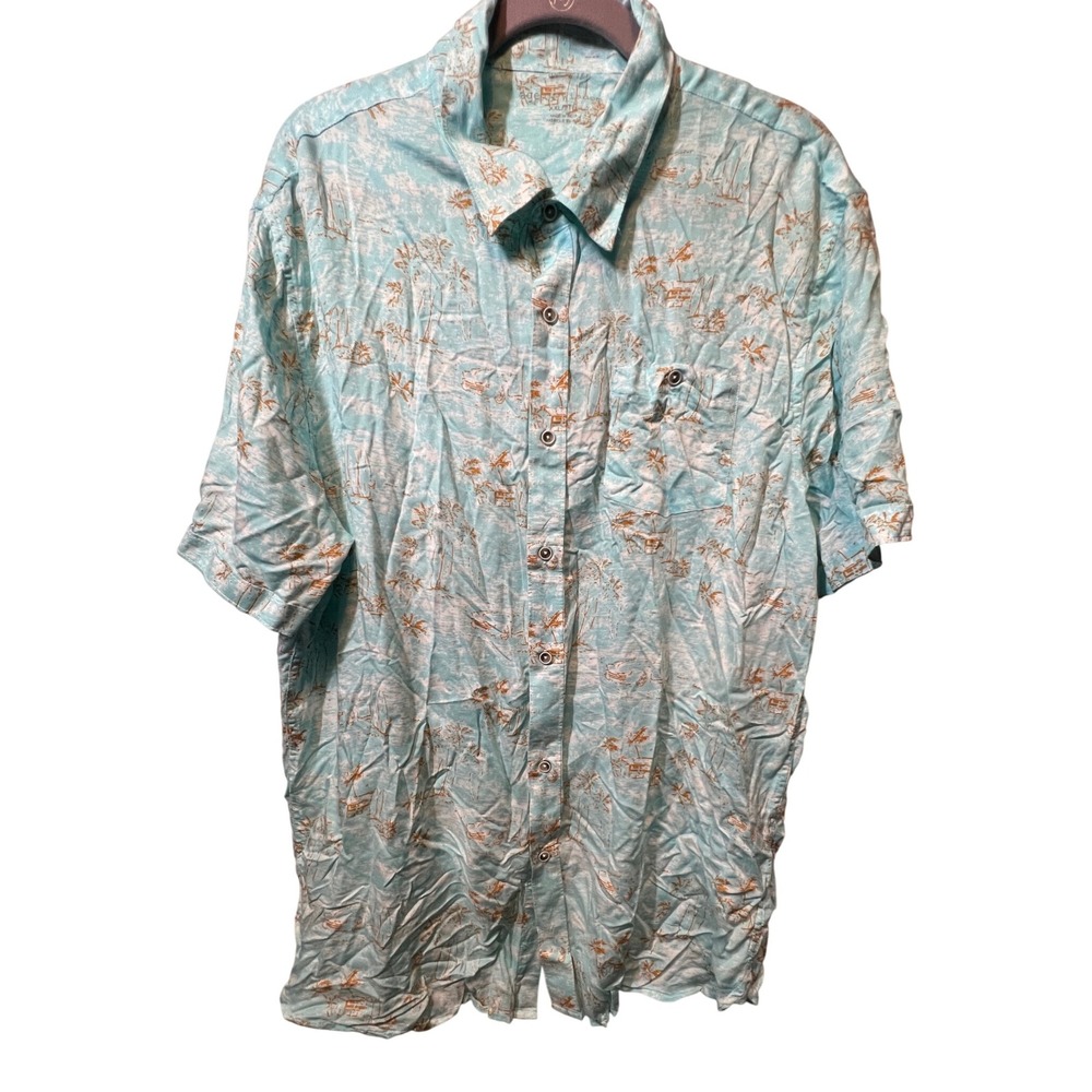 Age of Wisdom XXL Mens Button Down Shirt Palm‎ Tree Boat Tropical Print